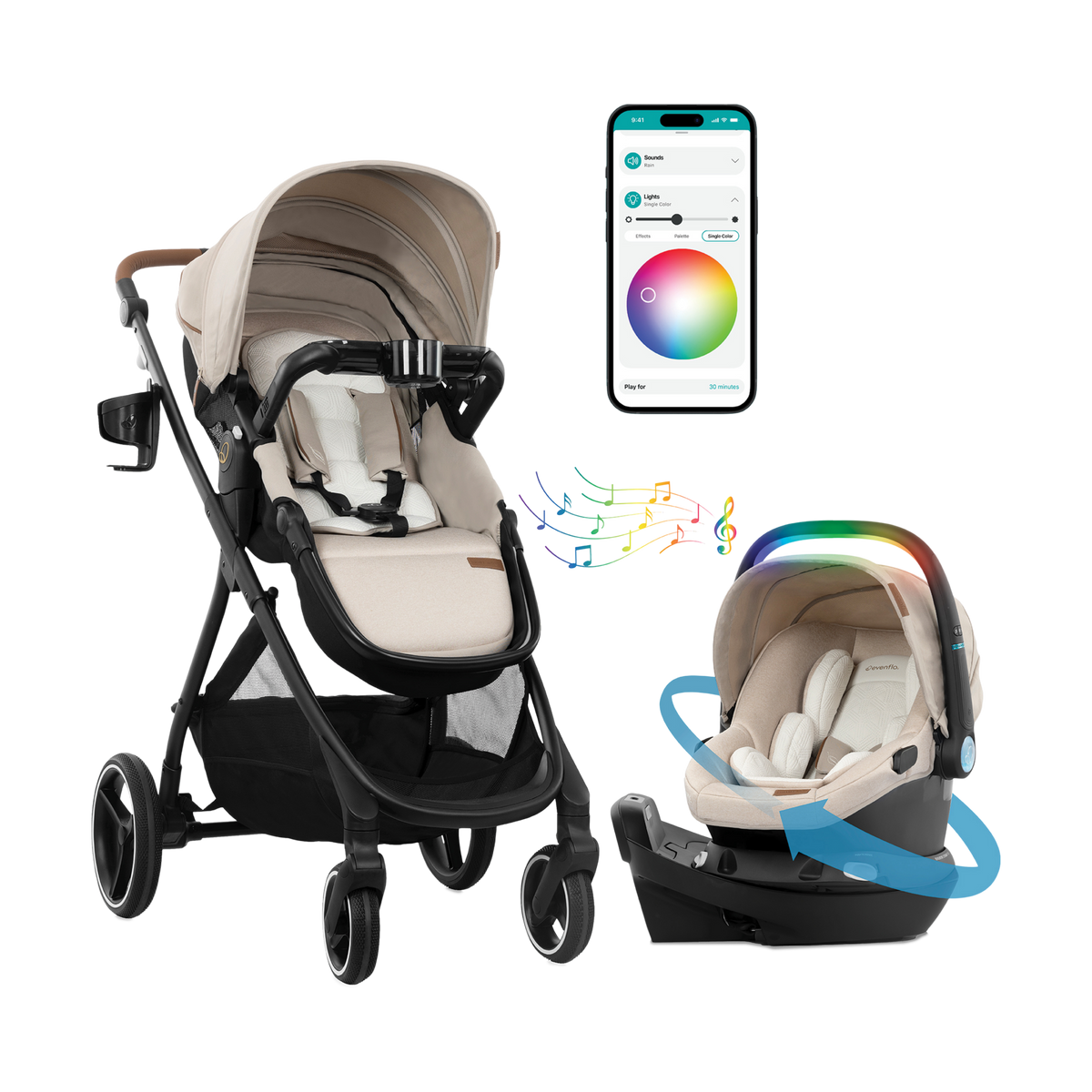 Evenflo Shyft Intuiti+ Travel System Featuring Revolve180 LiteMax NXT With SensorySoothe - Ultra Smooth Maneuverability — image 2