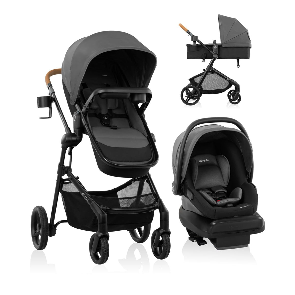 Evenflo Pivot NXT Travel System With LiteMax NXT Infant Car Seat Latte Tan For Easy On The Go — image 4
