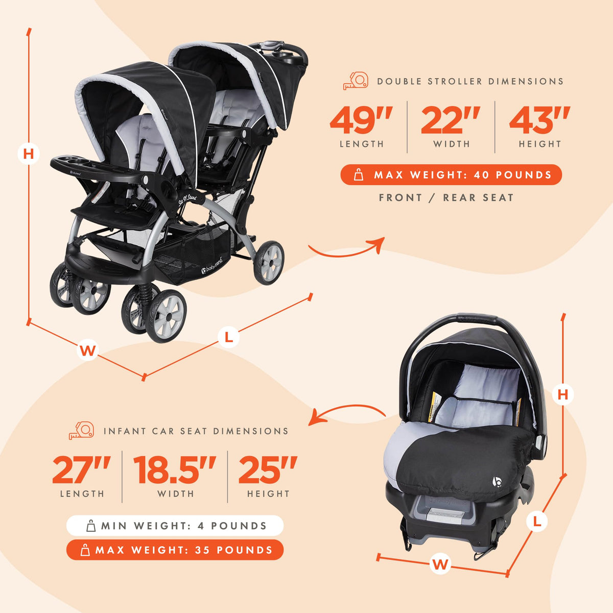 Baby Trend Double Stroller Car Seat Travel System Stormy — image 37