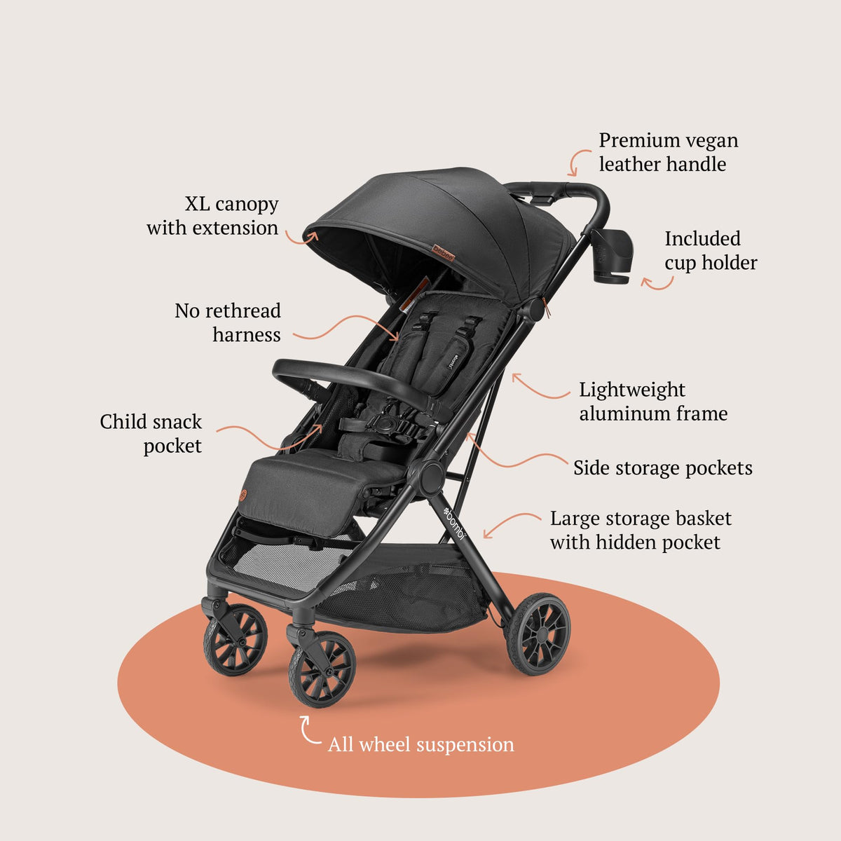 Bombi Bēbee V2 Lightweight Baby Stroller One Hand Fold — image 41