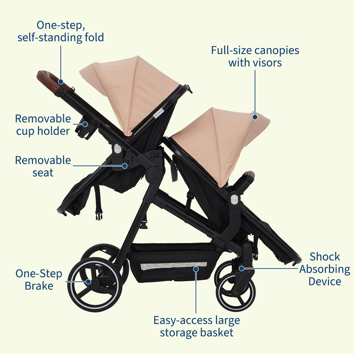 Tandem Double Stroller For Newborn And Toddler Twins Foldable For Easy Travel And Storage — image 43