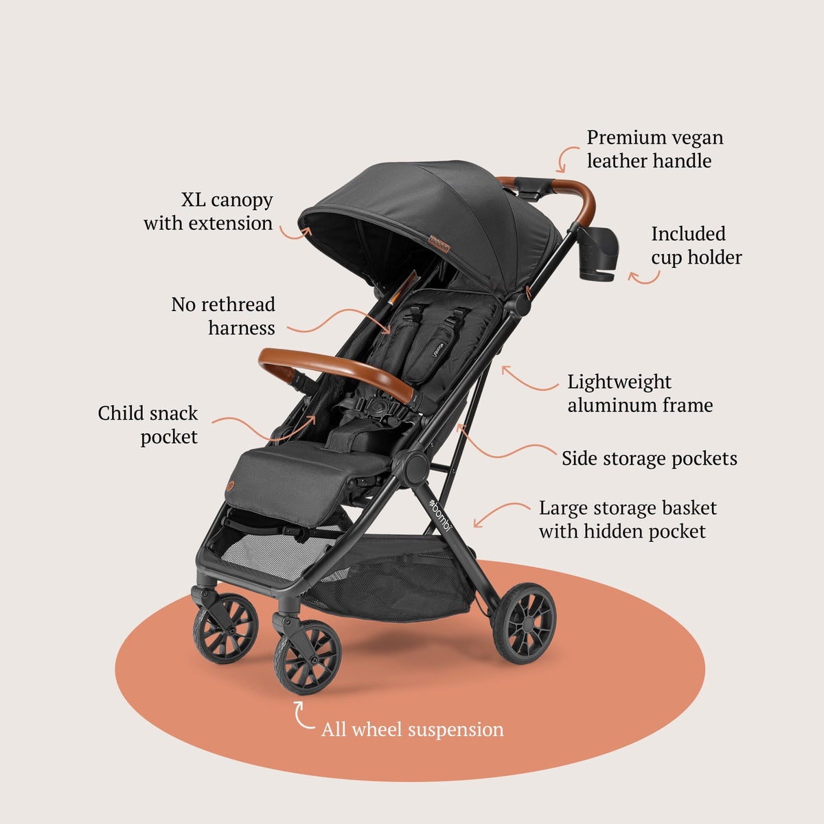 Bombi Bēbee V2 Lightweight Baby Stroller One Hand Fold — image 42