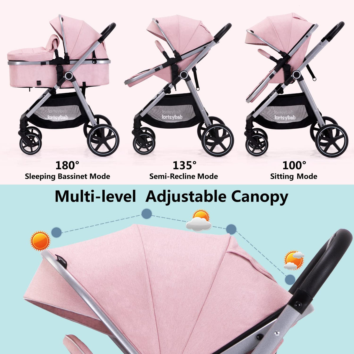 2-In-1 Baby Stroller Foldable With Reversible Seat For Infants And Toddlers 0-36 Months Beige — image 19