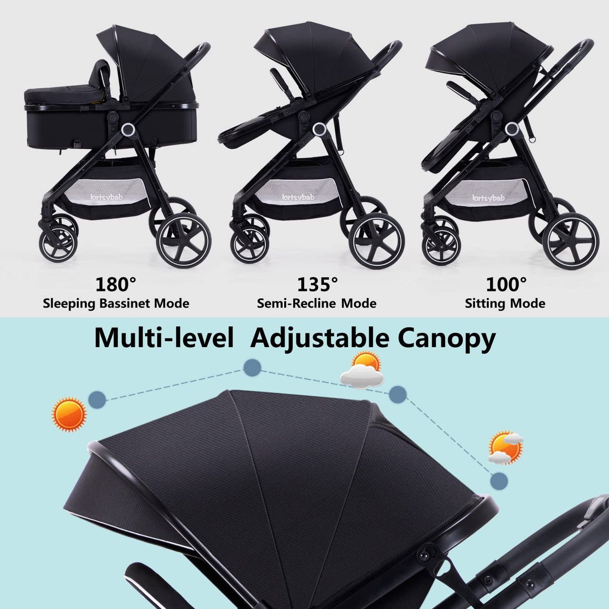 2-In-1 Baby Stroller Foldable With Reversible Seat For Infants And Toddlers 0-36 Months Beige — image 25
