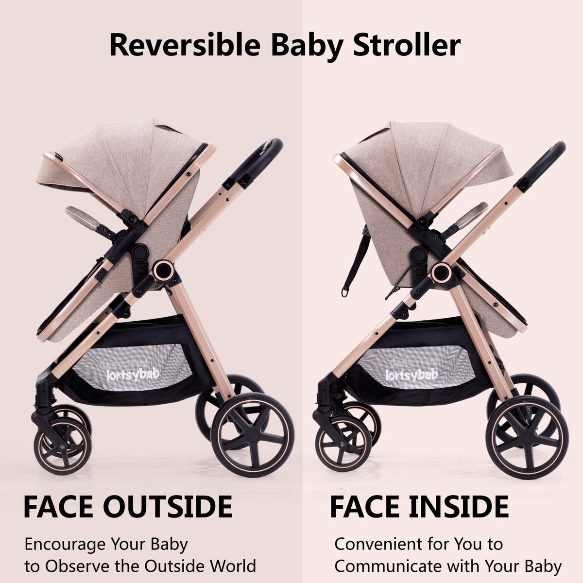 2-In-1 Baby Stroller Foldable With Reversible Seat For Infants And Toddlers 0-36 Months Beige — image 11