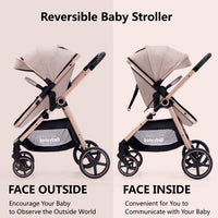 2-In-1 Baby Stroller Foldable With Reversible Seat For Infants And Toddlers 0-36 Months Beige thumbnail 11