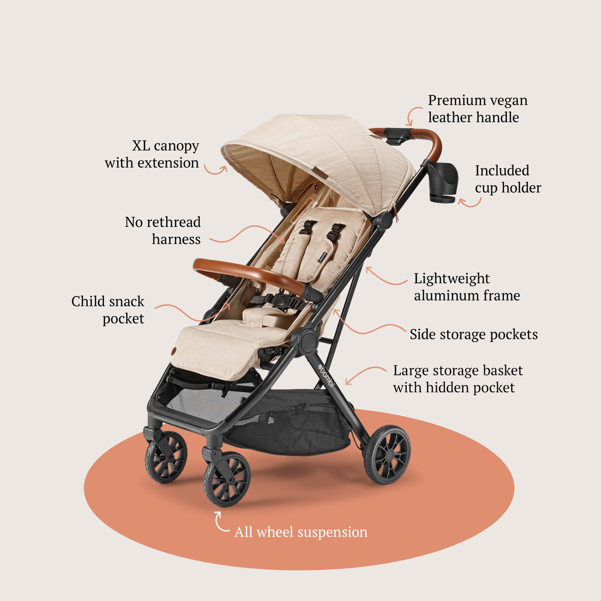 Bombi Bēbee V2 Lightweight Baby Stroller One Hand Fold — image 34