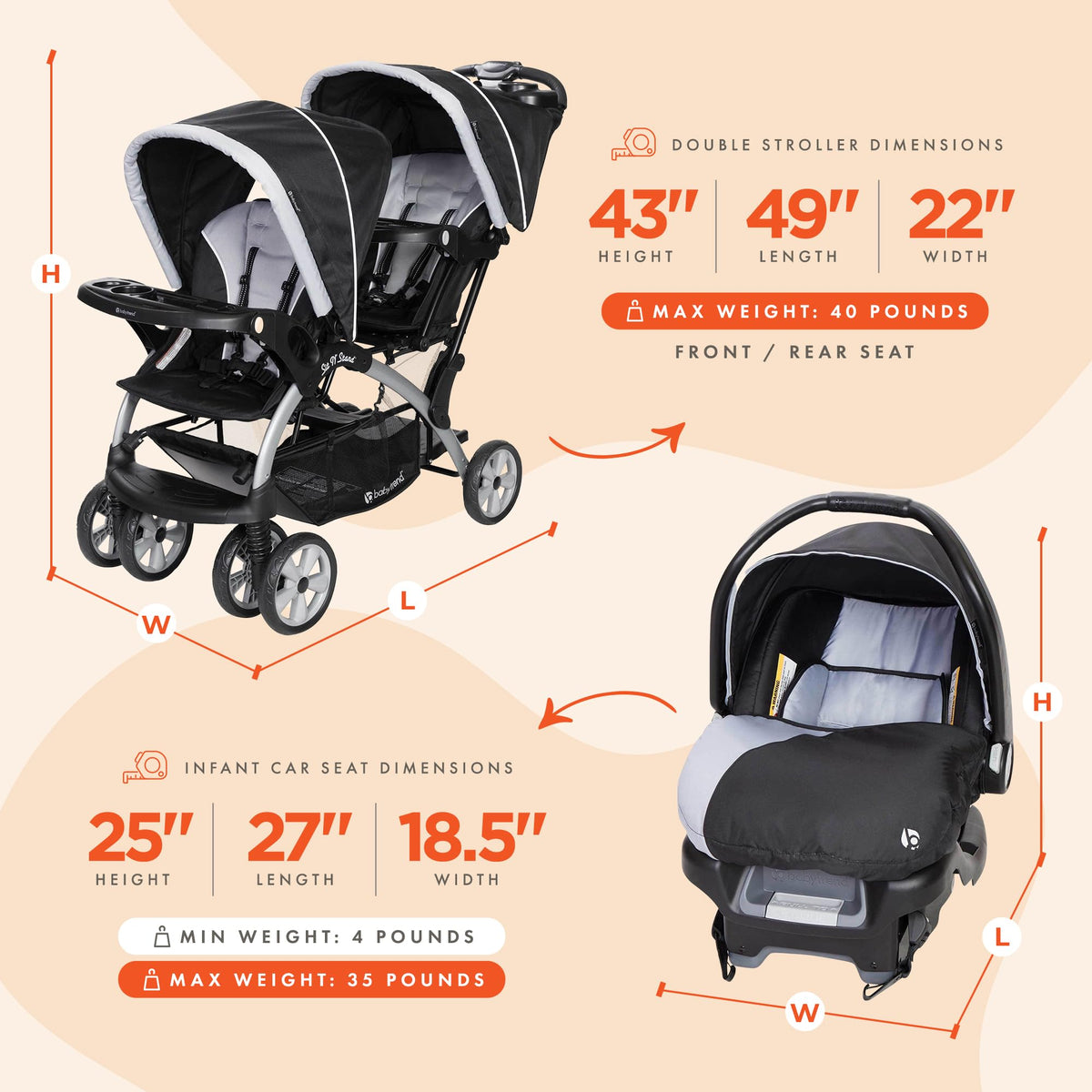 Baby Trend Double Stroller Car Seat Travel System Stormy — image 8