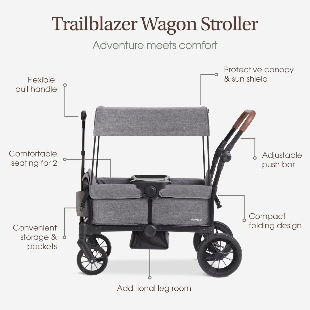Evolur Trailblazer Wagon Double Stroller All Terrain Wheels For Smooth Outdoor Rides — image 5