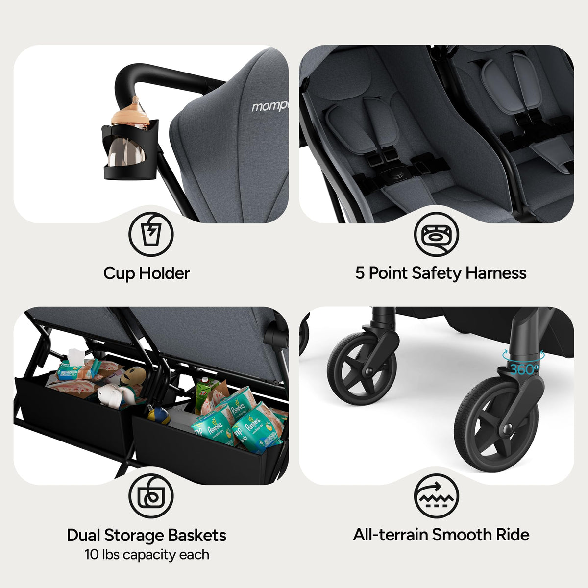 Mompush Lithe Double Stroller Lightweight Side by Side — image 16