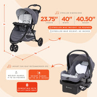 Baby Trend EZ Ride Travel System With EZ Lift Infant Car Seat Dash Pink One Hand Fold All Terrain Wheels thumbnail 16