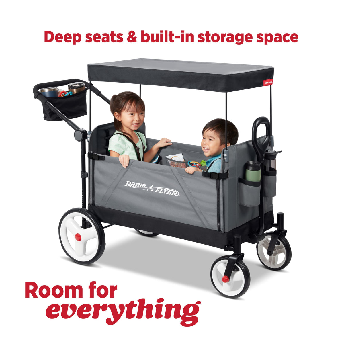 Radio Flyer Convertible Wagon For Kids With Adjustable Handle Cup Holder And Canopy — image 43