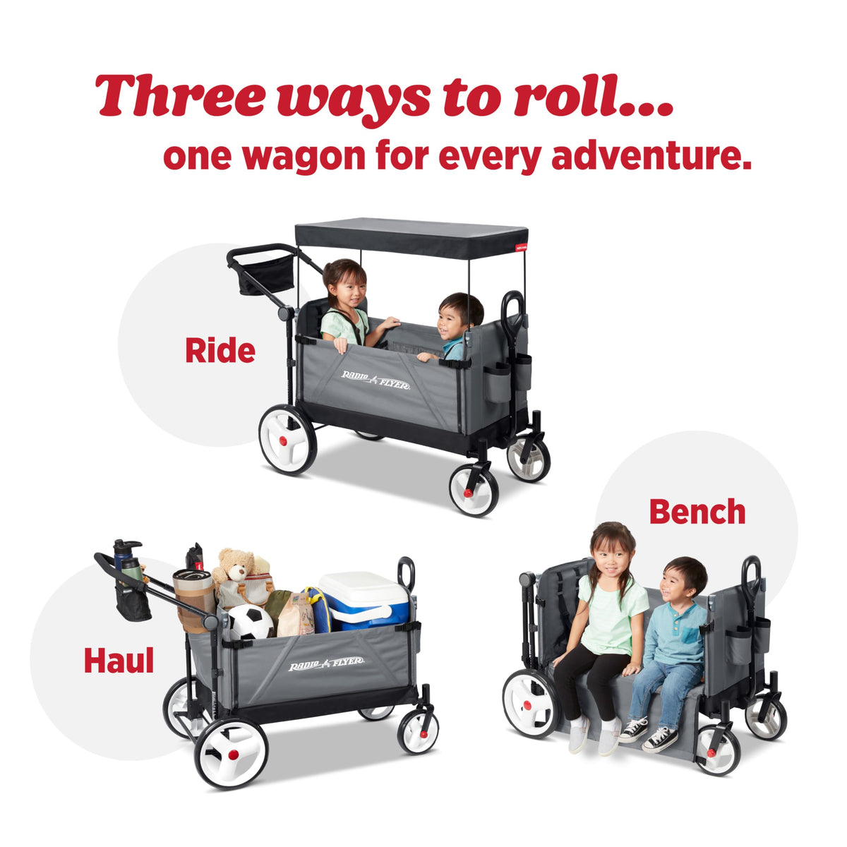 Radio Flyer Convertible Wagon For Kids With Adjustable Handle Cup Holder And Canopy — image 6