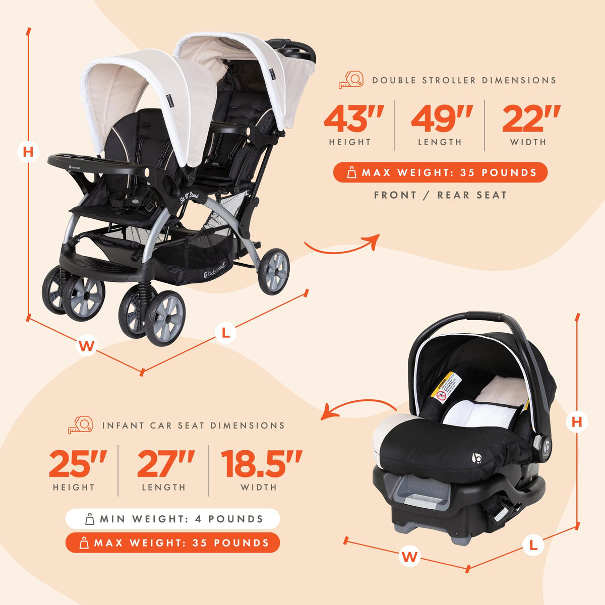 Baby Trend Double Stroller Car Seat Travel System Stormy — image 23