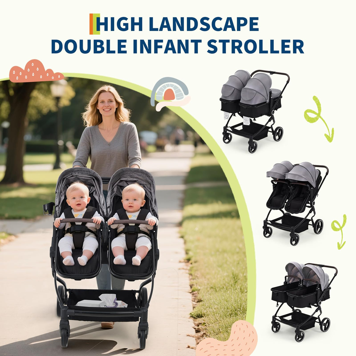 Double Stroller For Twins Lightweight Side By Side Reclining Seats — image 26