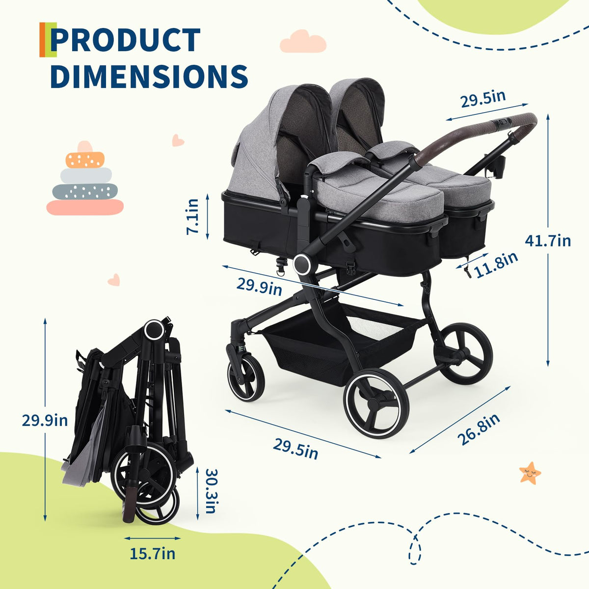 Double Stroller For Twins Lightweight Side By Side Reclining Seats — image 6