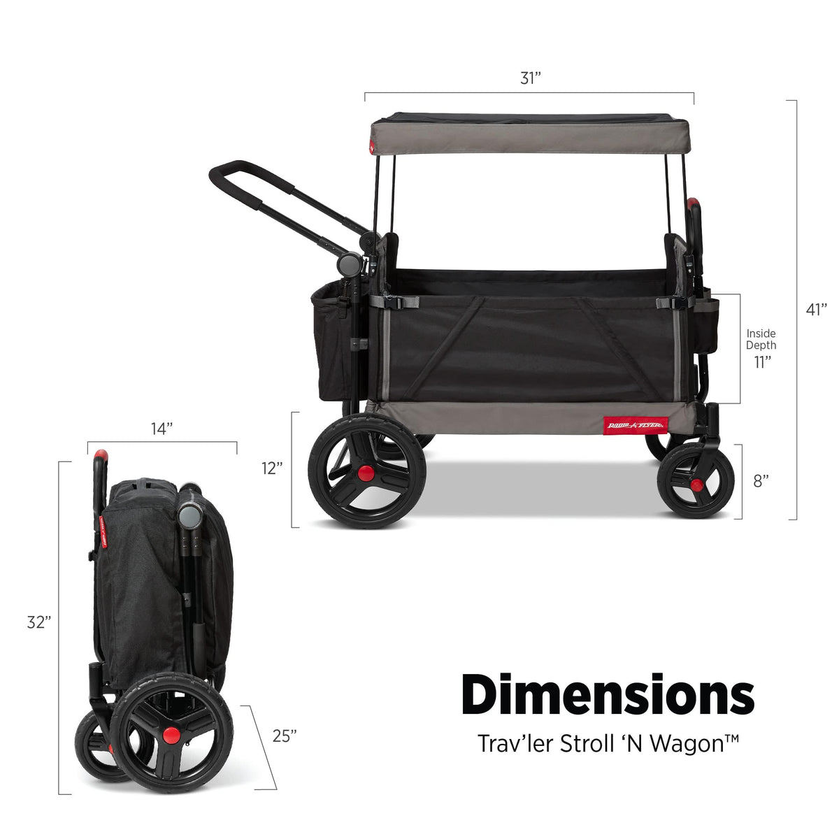 Radio Flyer Convertible Wagon For Kids With Adjustable Handle Cup Holder And Canopy — image 35