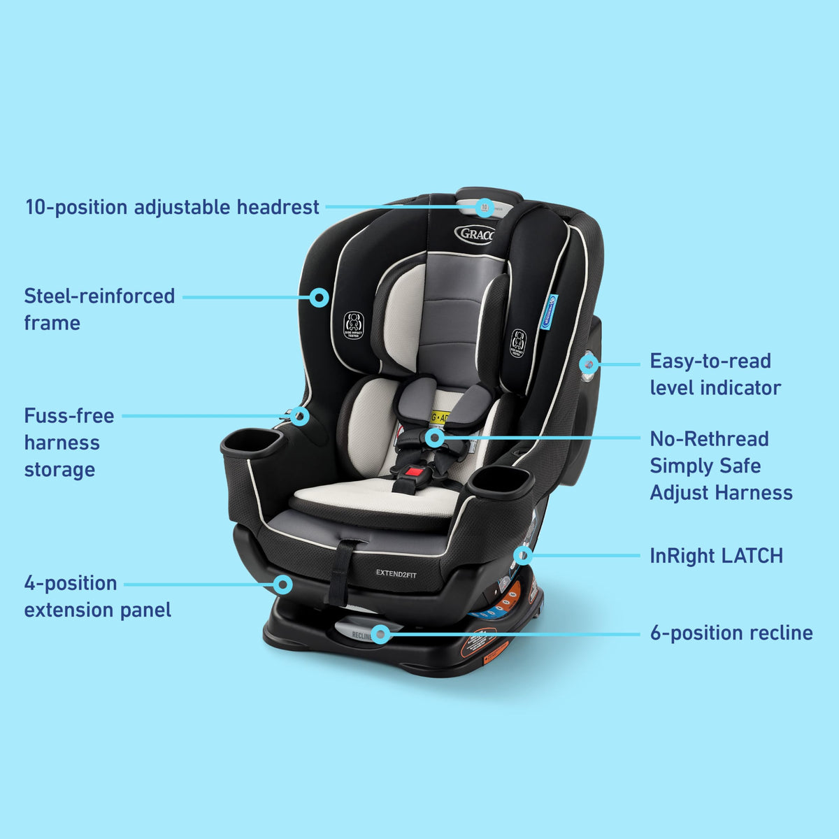 Graco Extend2Fit Convertible Car Seat With 4 Position Extension Panel For Extra Legroom — image 30