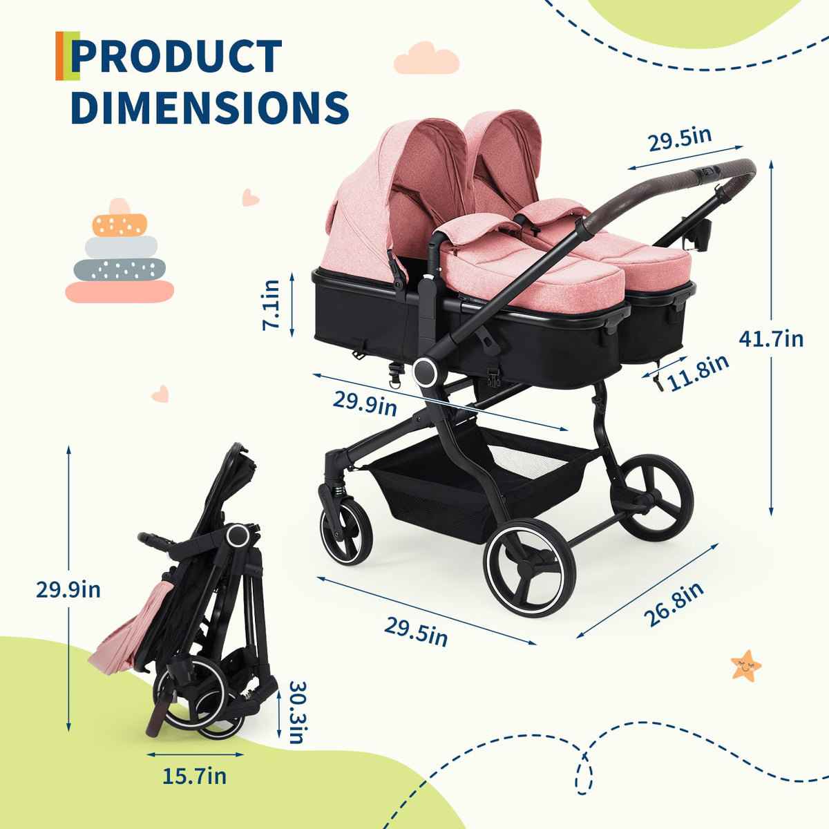 Double Stroller For Twins Lightweight Side By Side Reclining Seats — image 23
