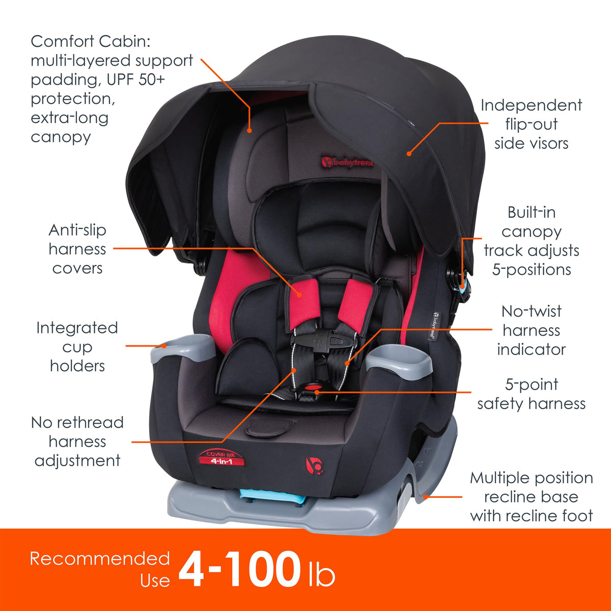Baby Trend Cover Me 4 In 1 Convertible Car Seat Built In Canopy — image 12