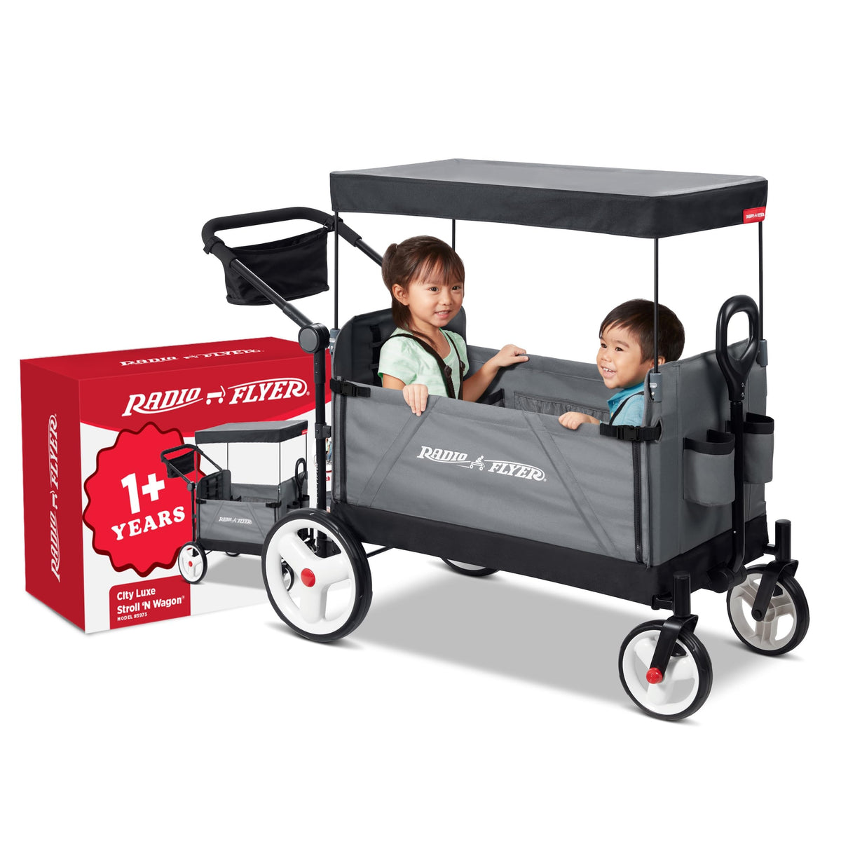 Radio Flyer Convertible Wagon For Kids With Adjustable Handle Cup Holder And Canopy — image 4