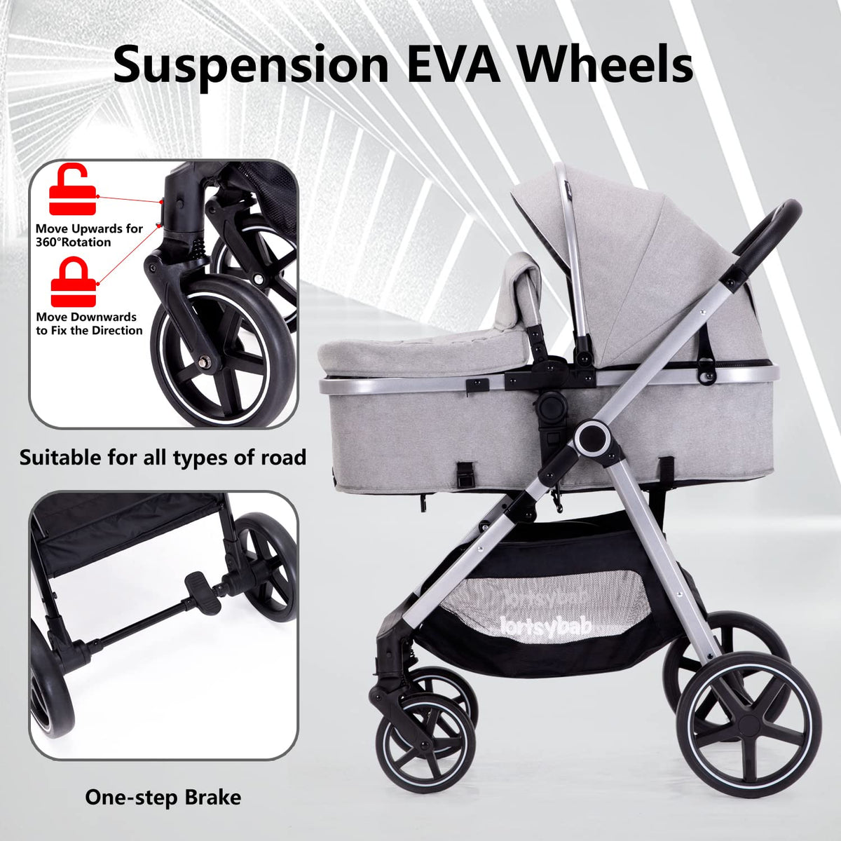 2-In-1 Baby Stroller Foldable With Reversible Seat For Infants And Toddlers 0-36 Months Beige — image 22