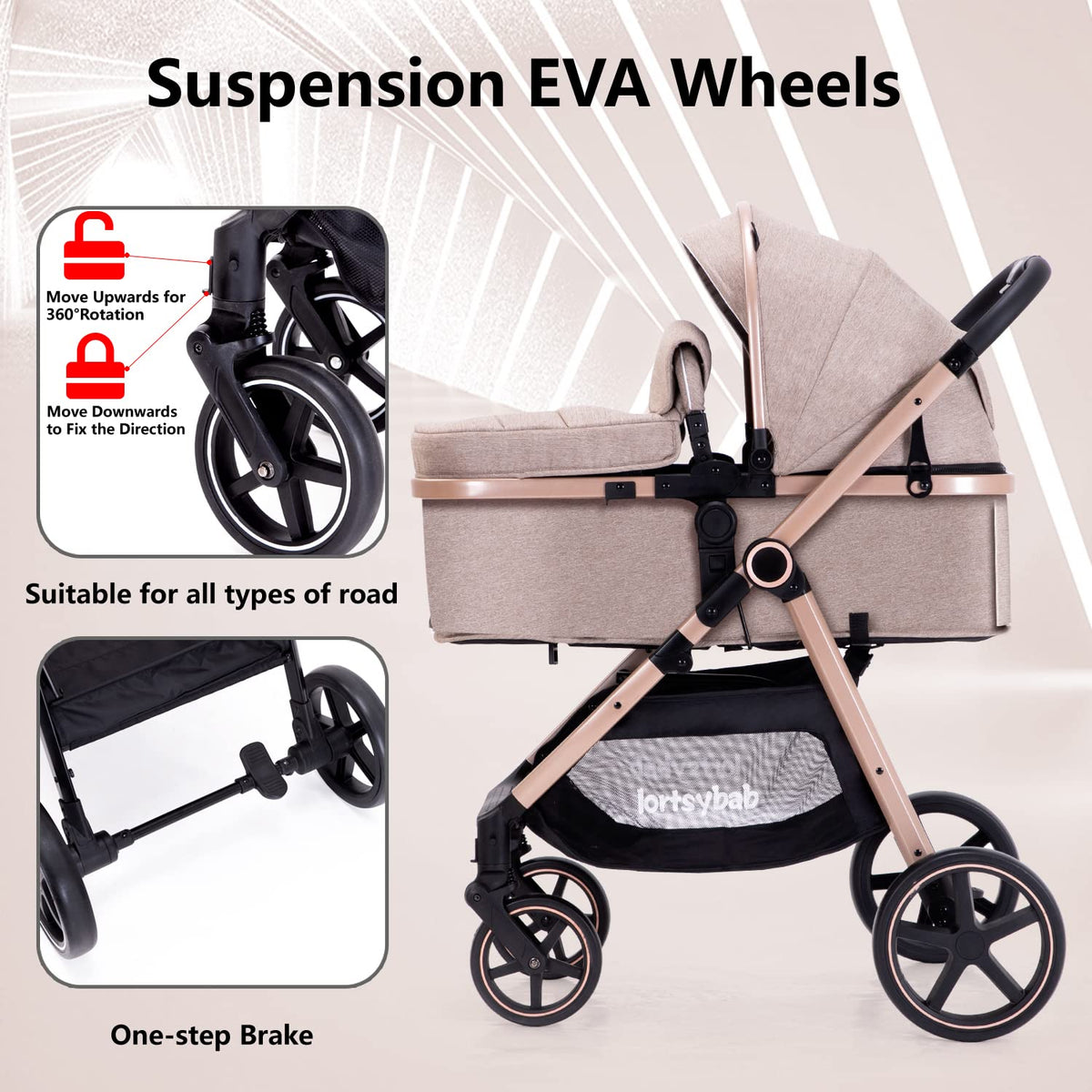 2-In-1 Baby Stroller Foldable With Reversible Seat For Infants And Toddlers 0-36 Months Beige — image 18