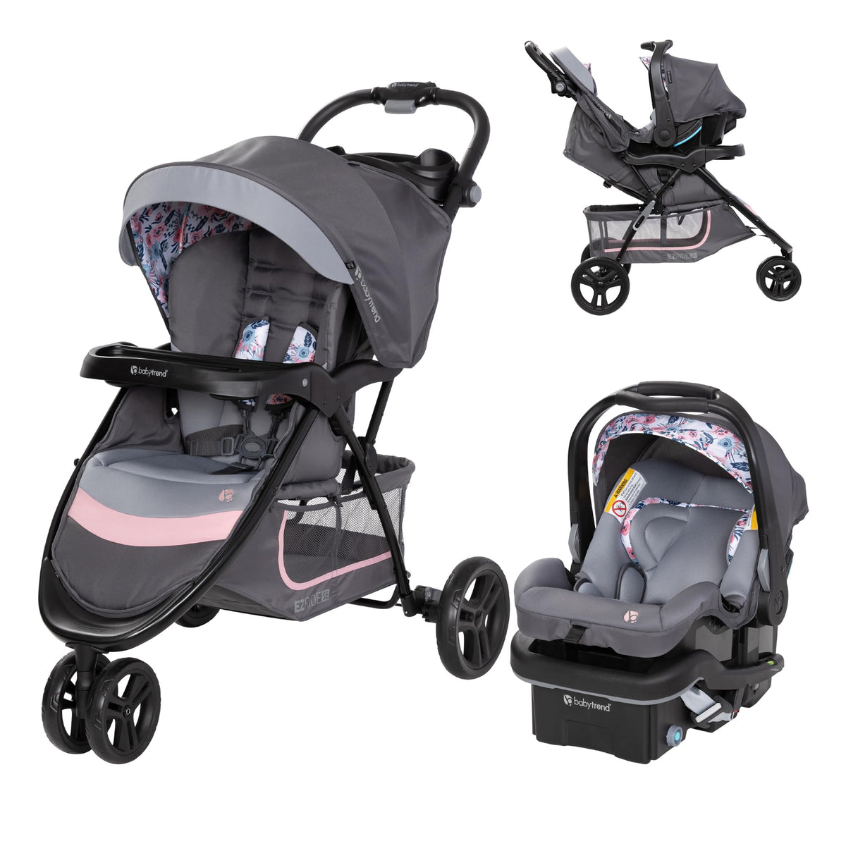 Baby Trend EZ Ride Travel System With EZ Lift Infant Car Seat Dash Pink One Hand Fold All Terrain Wheels — image 2