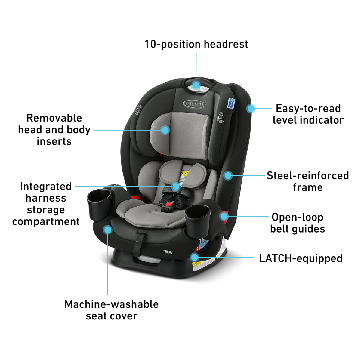 Graco TriRide 3in1 Car Seat Kipling Rear Facing to Booster With Adjustable Headrest — image 16