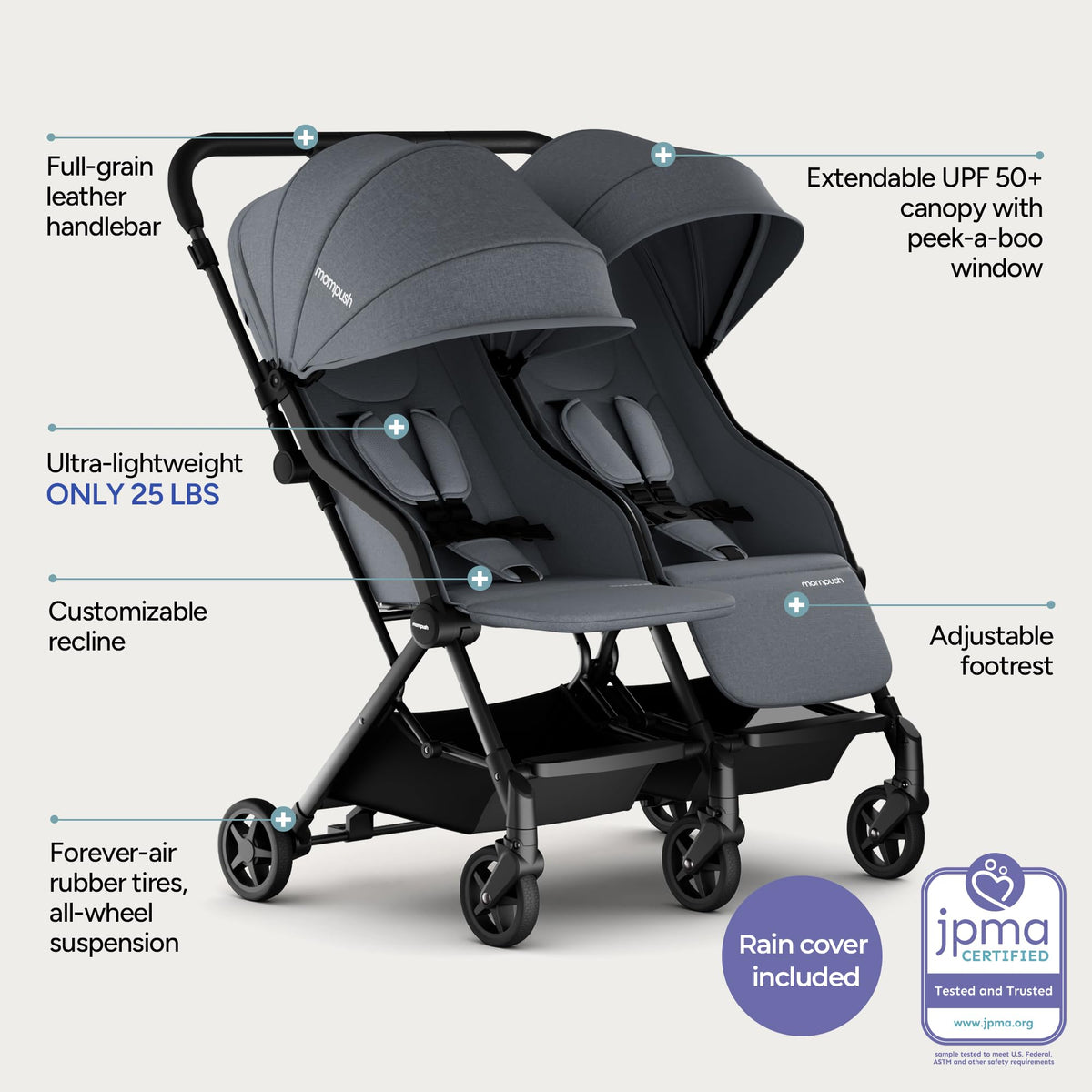 Mompush Lithe Double Stroller Lightweight Side by Side — image 12