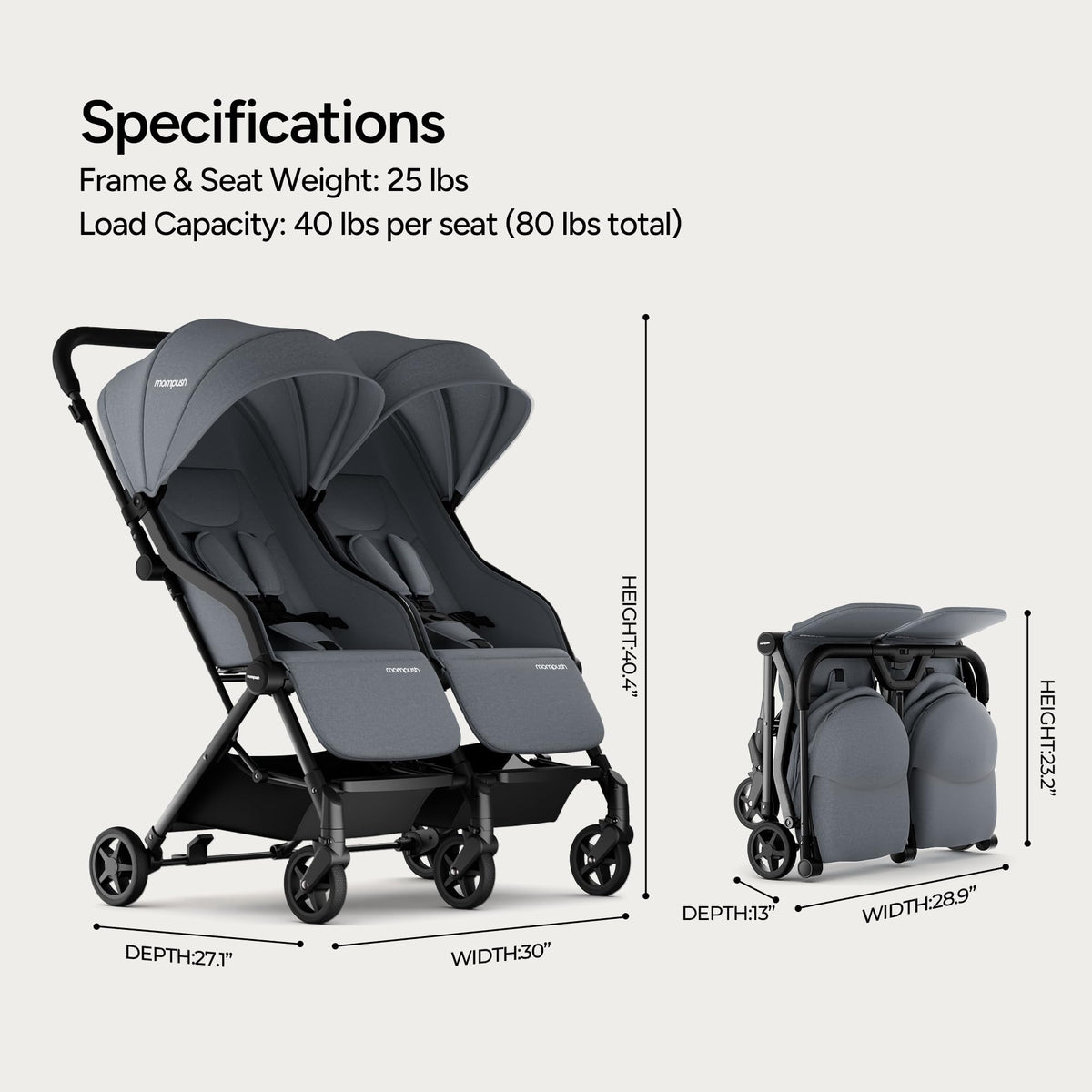 Mompush Lithe Double Stroller Lightweight Side by Side — image 19