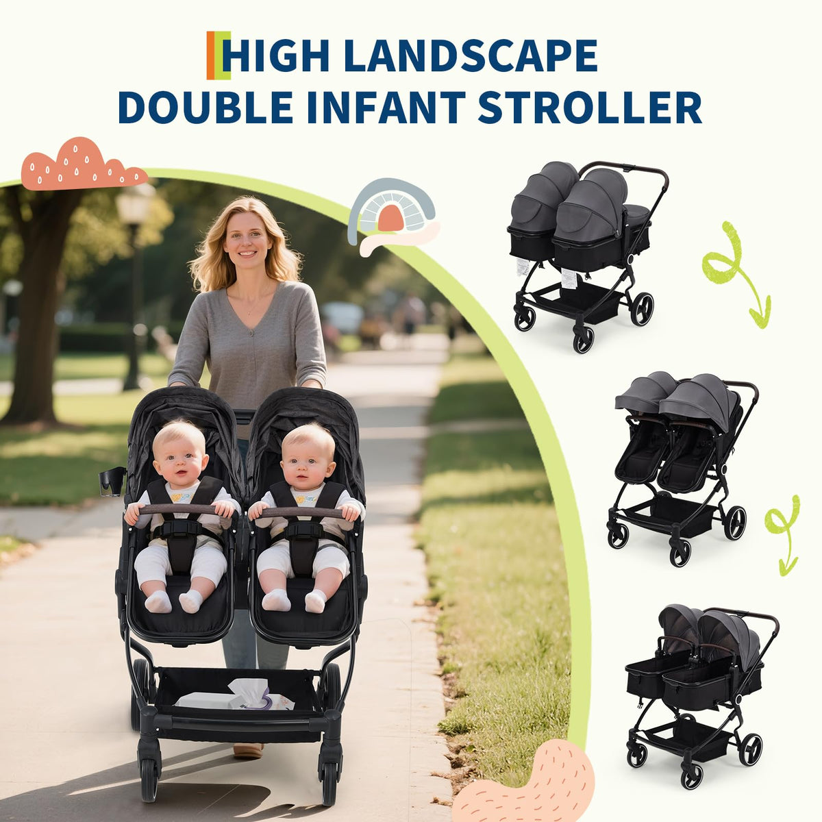 Double Stroller Tandem for Newborn and Toddler with Lightweight Compact Fold for Easy Travel and City Streets Pink — image 16