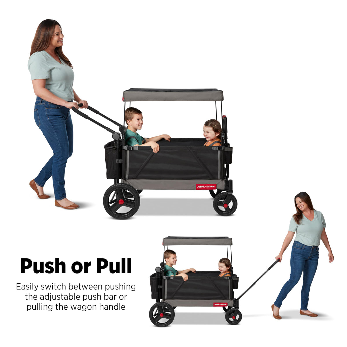 Radio Flyer Convertible Wagon For Kids With Adjustable Handle Cup Holder And Canopy — image 19
