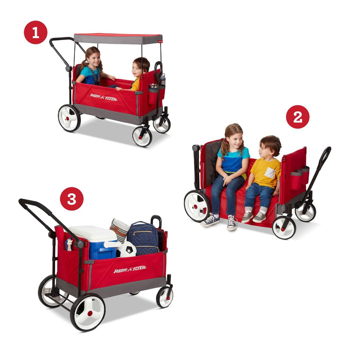 Radio Flyer Convertible Wagon For Kids With Adjustable Handle Cup Holder And Canopy — image 5