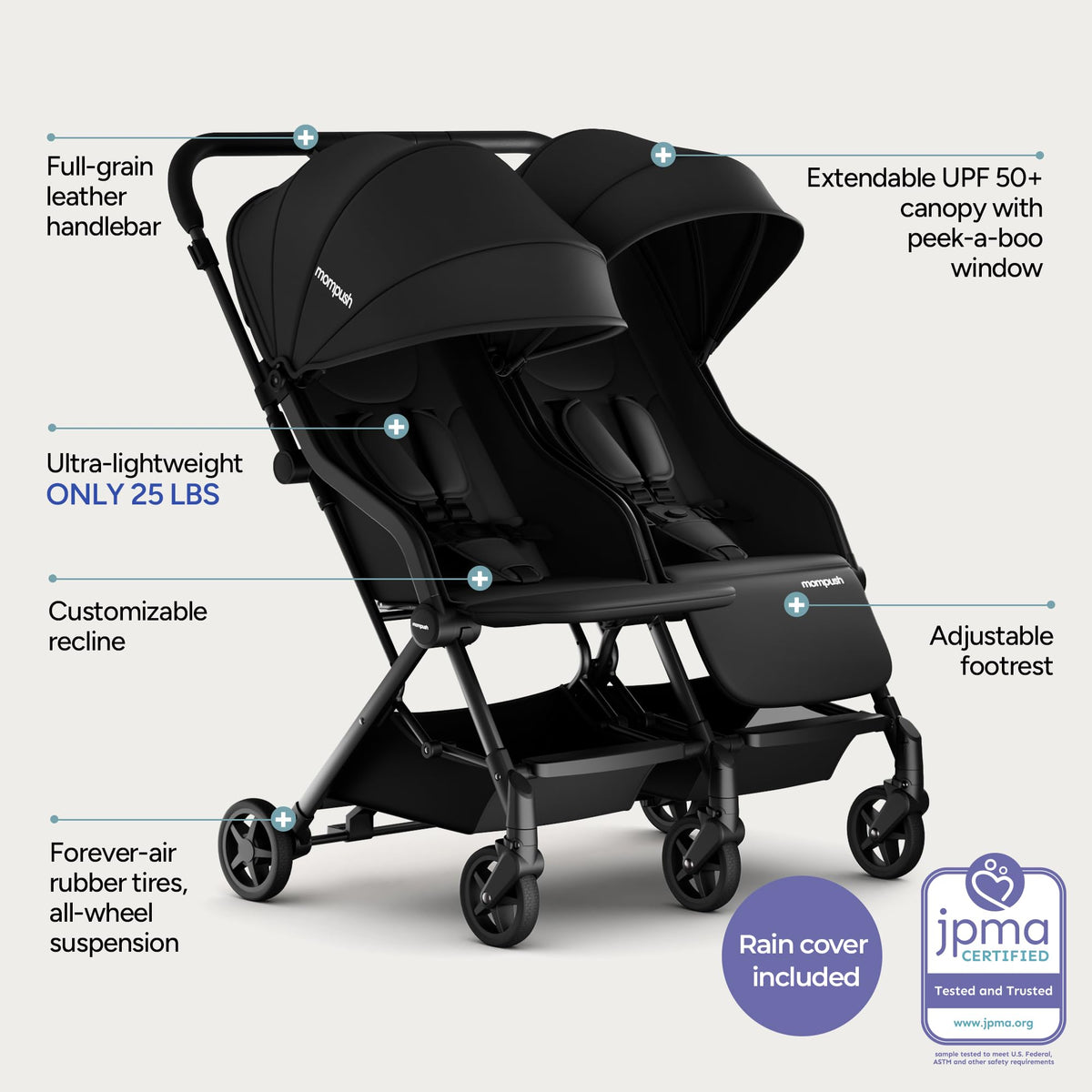 Mompush Lithe Double Stroller Lightweight Side by Side — image 7