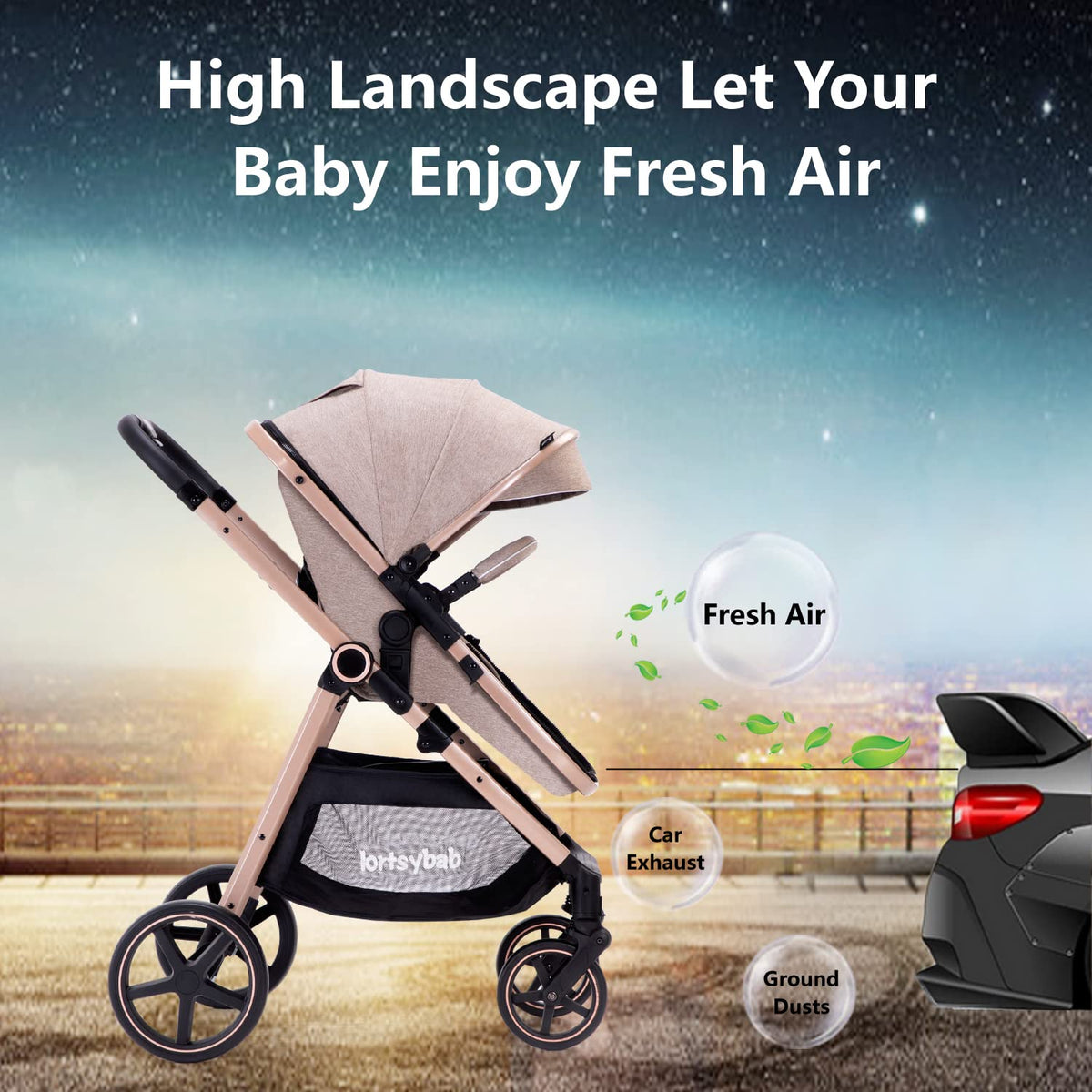 2-In-1 Baby Stroller Foldable With Reversible Seat For Infants And Toddlers 0-36 Months Beige — image 12