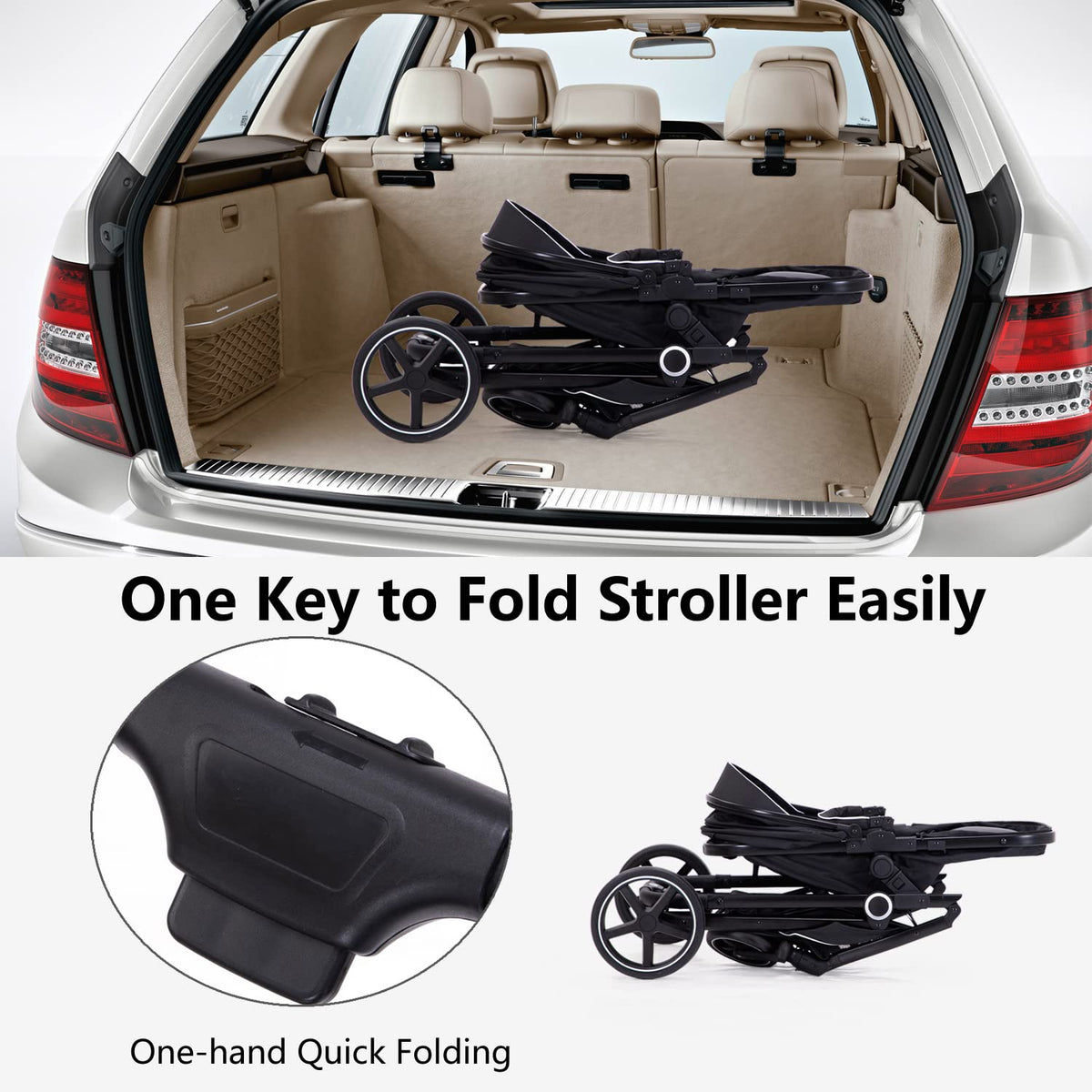 2-In-1 Baby Stroller Foldable With Reversible Seat For Infants And Toddlers 0-36 Months Beige — image 30