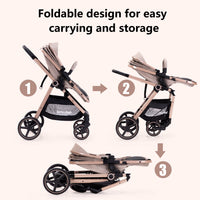 2-In-1 Baby Stroller Foldable With Reversible Seat For Infants And Toddlers 0-36 Months Beige thumbnail 32