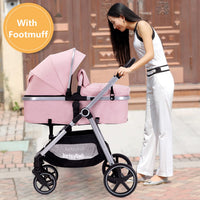 2-In-1 Baby Stroller Foldable With Reversible Seat For Infants And Toddlers 0-36 Months Beige thumbnail 6