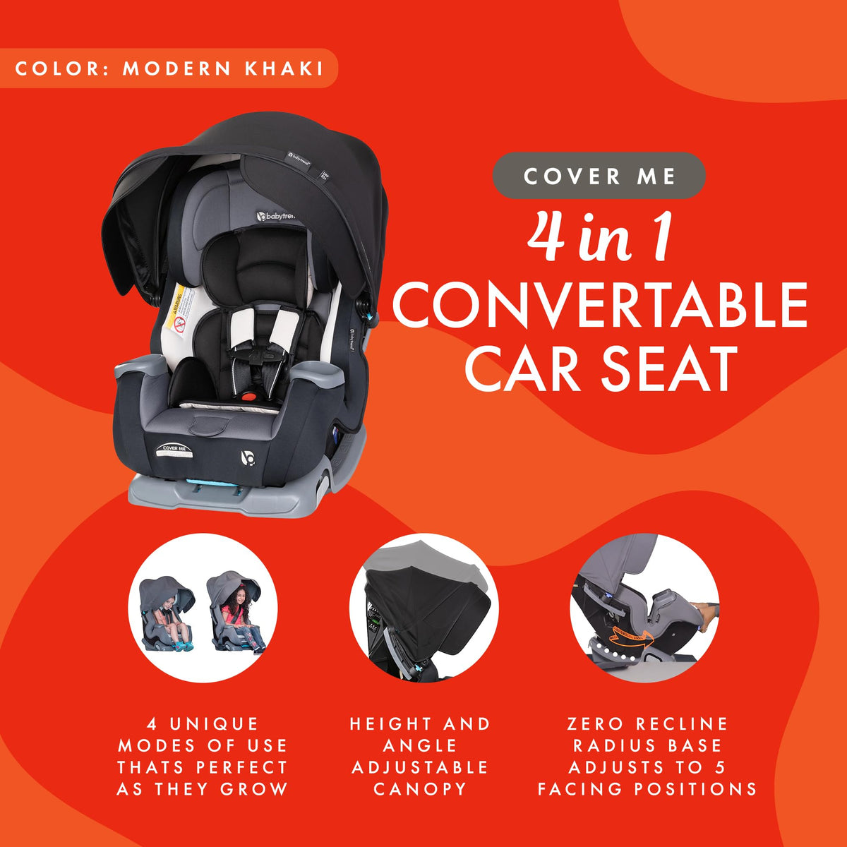 Baby Trend Cover Me 4 In 1 Convertible Car Seat Built In Canopy — image 10