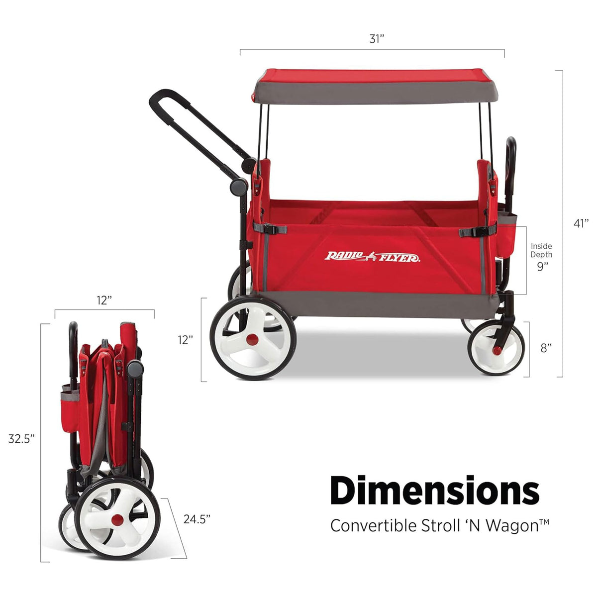 Radio Flyer Convertible Wagon For Kids With Adjustable Handle Cup Holder And Canopy — image 14