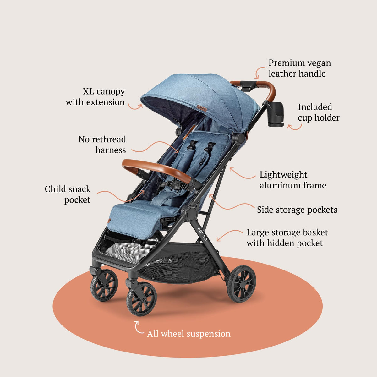 Bombi Bēbee V2 Lightweight Baby Stroller One Hand Fold — image 15