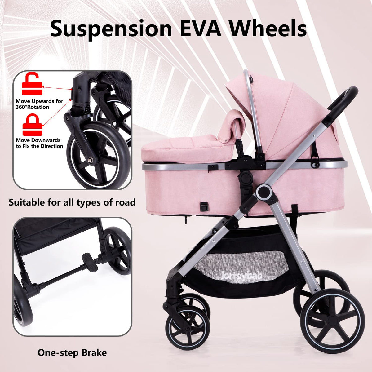 2-In-1 Baby Stroller Foldable With Reversible Seat For Infants And Toddlers 0-36 Months Beige — image 33