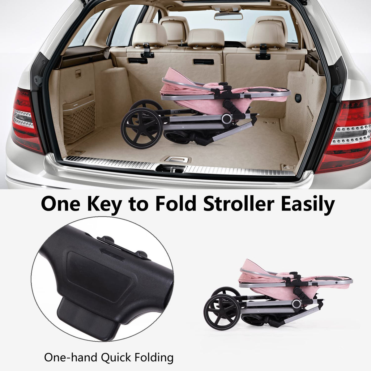 2-In-1 Baby Stroller Foldable With Reversible Seat For Infants And Toddlers 0-36 Months Beige — image 26