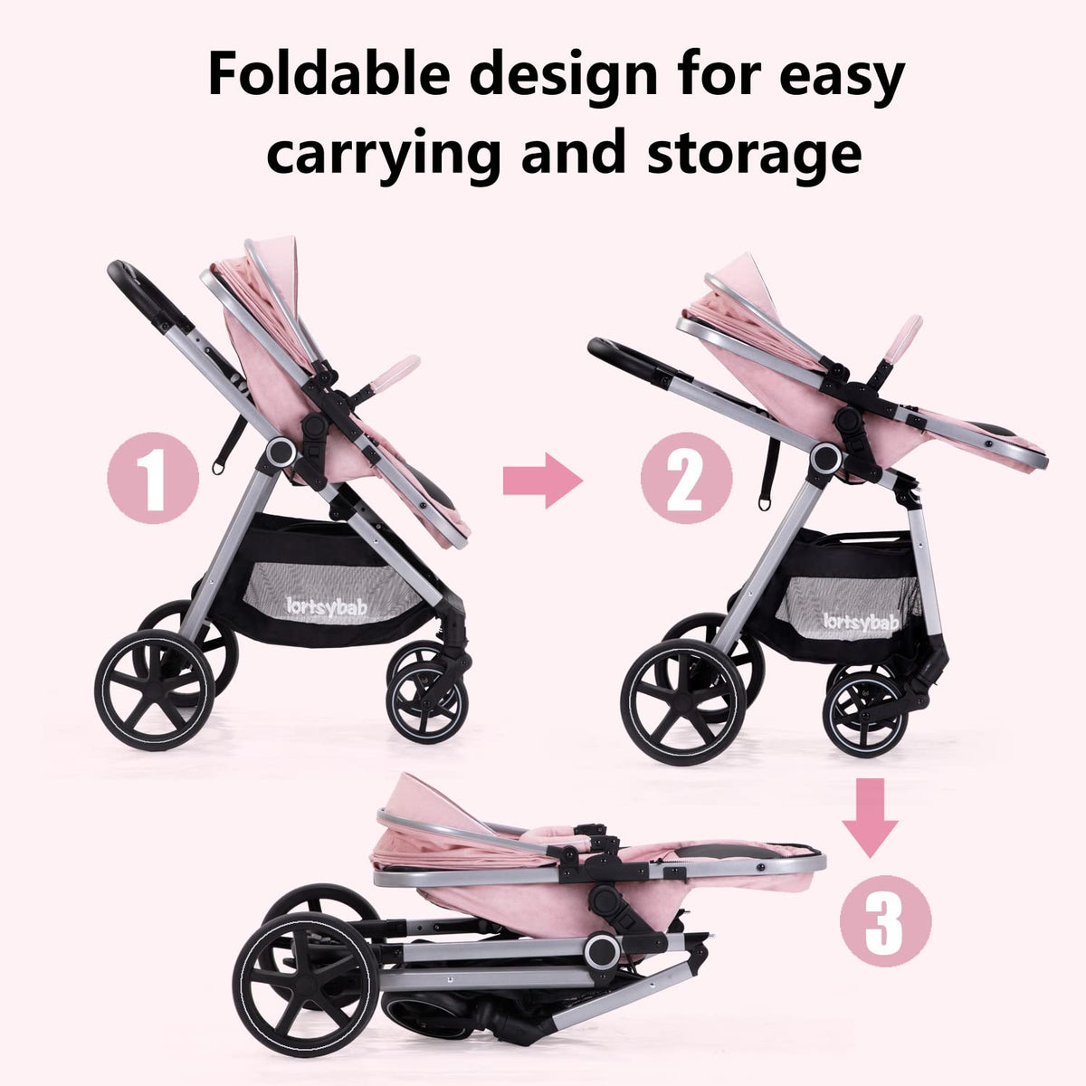 2-In-1 Baby Stroller Foldable With Reversible Seat For Infants And Toddlers 0-36 Months Beige — image 36