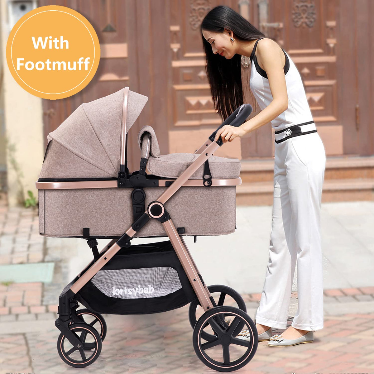 2-In-1 Baby Stroller Foldable With Reversible Seat For Infants And Toddlers 0-36 Months Beige — image 17