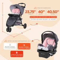 Baby Trend EZ Ride Travel System With EZ Lift Infant Car Seat Dash Pink One Hand Fold All Terrain Wheels thumbnail 64