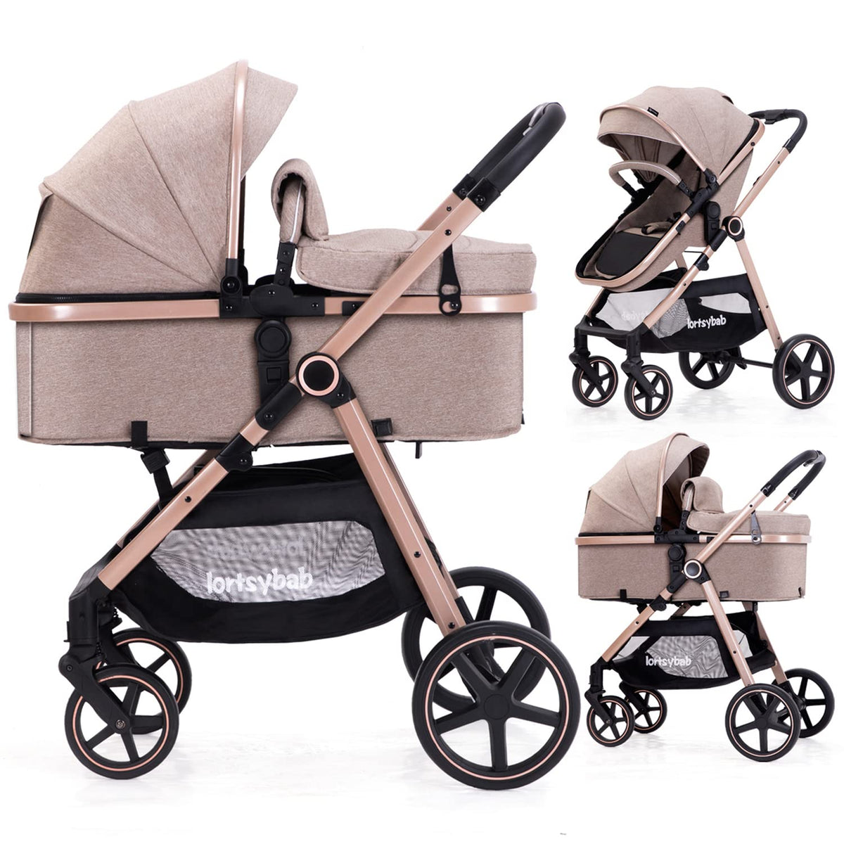 2-In-1 Baby Stroller Foldable With Reversible Seat For Infants And Toddlers 0-36 Months Beige — image 2