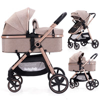 2-In-1 Baby Stroller Foldable With Reversible Seat For Infants And Toddlers 0-36 Months Beige thumbnail 1