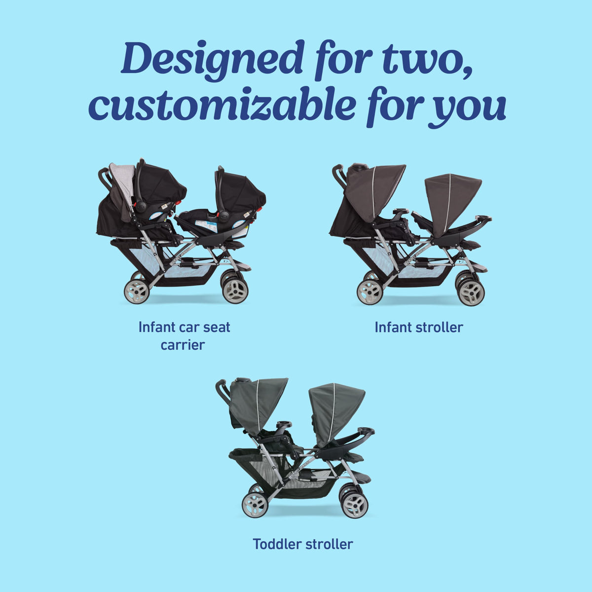 Graco DuoGlider Double Stroller Lightweight Tandem Seating Glacier Color All Day Comfort — image 4